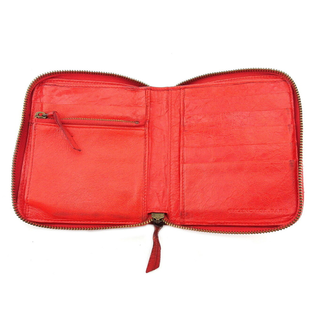 Balenciaga Bifold Wallet Round Zipper Red Leather - Picture 5 of 9